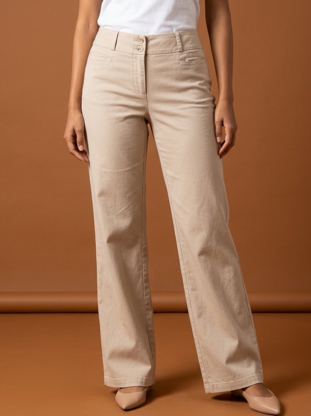 LOFT Khaki Wide-Leg High-Rise Pants